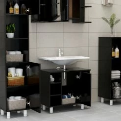Buy ⌛ Bathroom Cabinet Black 60x32x53.5 cm Chipboard 🌟 -Appliances Sales Store Bathroom Cabinet Black 60x32x53 5 cm Chipboard 429214 2