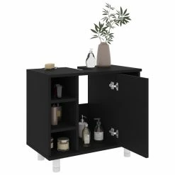 Buy ⌛ Bathroom Cabinet Black 60x32x53.5 cm Chipboard 🌟 -Appliances Sales Store Bathroom Cabinet Black 60x32x53 5 cm Chipboard 429214 3