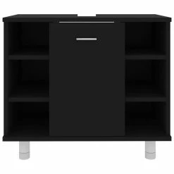 Buy ⌛ Bathroom Cabinet Black 60x32x53.5 cm Chipboard 🌟 -Appliances Sales Store Bathroom Cabinet Black 60x32x53 5 cm Chipboard 429214 5