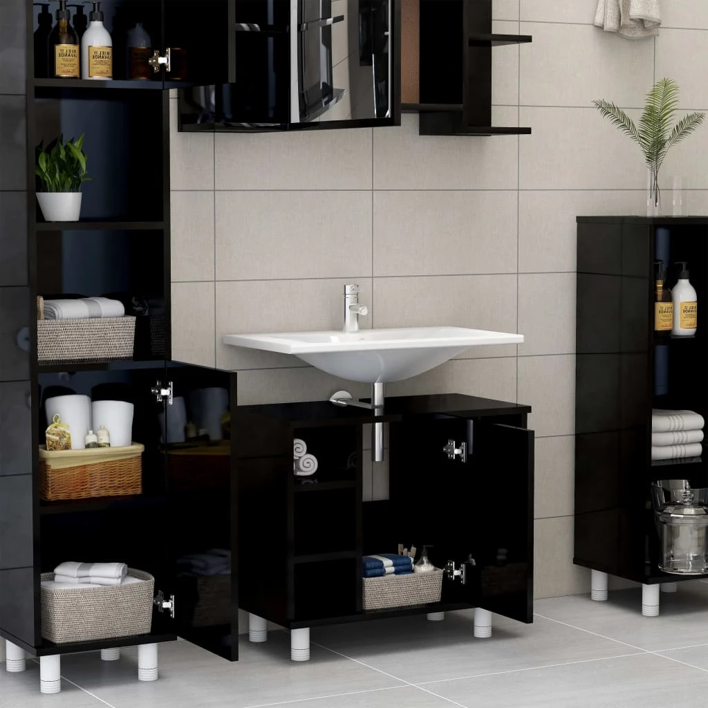 Top 10 ๐ Bathroom Cabinet High Gloss Black 60x32x53.5 cm Chipboard ๐ 5 Top 10 ๐ Bathroom Cabinet High Gloss Black 60x32x53.5 cm Chipboard ๐ - Image 3