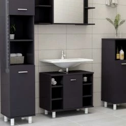 Appliances Sales Store 21 Best Sale 🤩 Bathroom Cabinet High Gloss Grey 60x32x53.5 cm Chipboard ✔️