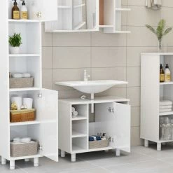 Coupon 🔥 Bathroom Cabinet High Gloss White 60x32x53.5 cm Chipboard 🧨 -Appliances Sales Store Bathroom Cabinet High Gloss White 60x32x53 5 cm Chipboard 429216 2