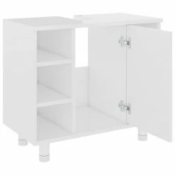 Coupon 🔥 Bathroom Cabinet High Gloss White 60x32x53.5 cm Chipboard 🧨 -Appliances Sales Store Bathroom Cabinet High Gloss White 60x32x53 5 cm Chipboard 429216 4