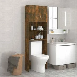 Appliances Sales Store 11 Best deal 🎉 Bathroom Cabinet Smoked Oak 64x25.5x190 cm ⭐