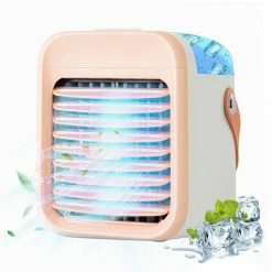 Best deal ⌛ Desktop Portable Air Cooler, Refrigeration Humidification Air Conditioning Fan, 2000mAh USB Charging, Night Light - Pink 💯