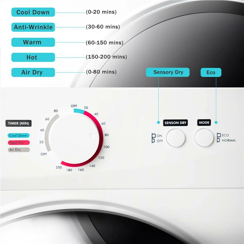 Best deal π₯ Portable Smart Dryer 1020W Power 5 Drying Modes Knob Control Capacity 6.6LBS, for Family, Dormitories, Apartments, RVs - White π 5 Best deal π₯ Portable Smart Dryer 1020W Power 5 Drying Modes Knob Control Capacity 6.6LBS, for Family, Dormitories, Apartments, RVs - White π - Image 3