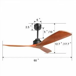 Promo 🔥 60" Metal Ceiling Fan Lamp with 3 Wooden Blades, and Remote Control, for Living Room, Bedroom, Corridor, Dining Room - Black + Red 🔥 -Appliances Sales Store Elegant Ceiling Fan with Remote Control 3 Mahogany Solid Wood Blades 60 Inches Suitable for Indoor and Outdoor 461837 4