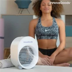 New 🥰 Mini Ultrasound Air Cooler-Humidifier with Multicolour LED Light 3 Adjustable Speeds 200ml Capacity 🎁 -Appliances Sales Store Mini Ultrasound Air Cooler Humidifier with LED Koolizer InnovaGoods 507581 5