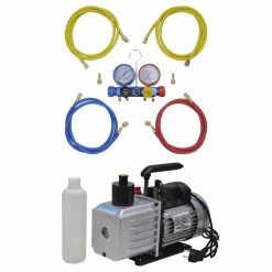 Promo 💯 Vacuum Pump 100 L/min with 4-way Manifold Gauge Set in Tool Kit 🎁