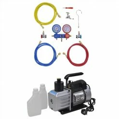Budget ๐ Vacuum Pump 50 L/min with 2-way Manifold Gauge Set in Tool Kit ๐