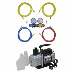 Promo ⌛ Vacuum Pump 50 L/min with 4-way Manifold Gauge Set in Tool Kit 👍