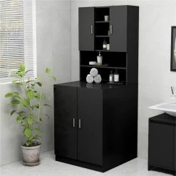 Coupon 🧨 Washing Machine Cabinet Black 70.5x25.5x90 cm 🧨