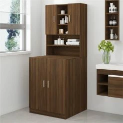 Outlet 💯 Washing Machine Cabinet Brown Oak Engineered Wood 😍