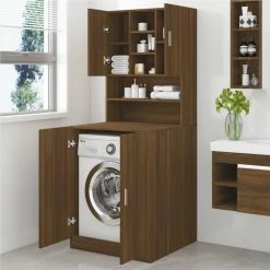 Outlet 💯 Washing Machine Cabinet Brown Oak Engineered Wood 😍 -Appliances Sales Store Washing Machine Cabinet Brown Oak Engineered Wood 515284 2