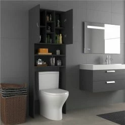 Promo 😀 Washing Machine Cabinet Grey 64x25.5x190 cm 👍 -Appliances Sales Store Washing Machine Cabinet Grey 64x25 5x190 cm 483911 4