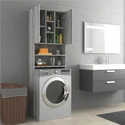 Best Pirce 🎁 Washing Machine Cabinet Grey Sonoma 64x25.5x190 cm ✨ -Appliances Sales Store Washing Machine Cabinet Grey Sonoma 64x25 5x190 cm 513880 2