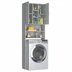 Best Pirce 🎁 Washing Machine Cabinet Grey Sonoma 64x25.5x190 cm ✨ -Appliances Sales Store Washing Machine Cabinet Grey Sonoma 64x25 5x190 cm 513880 4