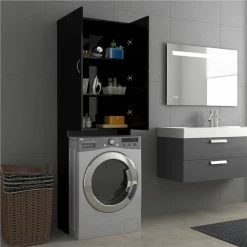 New ✨ Washing Machine Cabinet High Gloss Black 64x25.5x190 cm 👏 -Appliances Sales Store Washing Machine Cabinet High Gloss Black 64x25 5x190 cm 484040 3