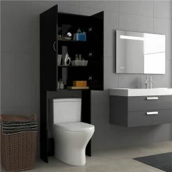 New ✨ Washing Machine Cabinet High Gloss Black 64x25.5x190 cm 👏 -Appliances Sales Store Washing Machine Cabinet High Gloss Black 64x25 5x190 cm 484040 4