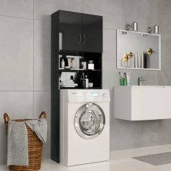Deals ❤️ Washing Machine Cabinet High Gloss Black 64x25.5x190 cm Chipboard 💯