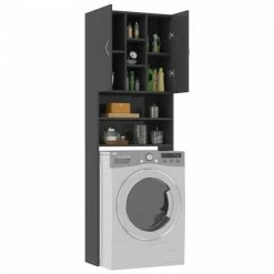 Best deal ❤️ Washing Machine Cabinet High Gloss Grey 64x25.5x190 cm 🎁 -Appliances Sales Store Washing Machine Cabinet High Gloss Grey 64x25 5x190 cm 485346 2