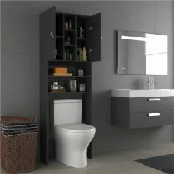 Best deal ❤️ Washing Machine Cabinet High Gloss Grey 64x25.5x190 cm 🎁 -Appliances Sales Store Washing Machine Cabinet High Gloss Grey 64x25 5x190 cm 485346 4