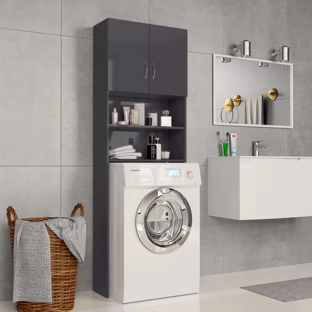 New ✨ Washing Machine Cabinet High Gloss Grey 64x25.5x190 cm Chipboard 🎁 3 New ✨ Washing Machine Cabinet High Gloss Grey 64x25.5x190 cm Chipboard 🎁