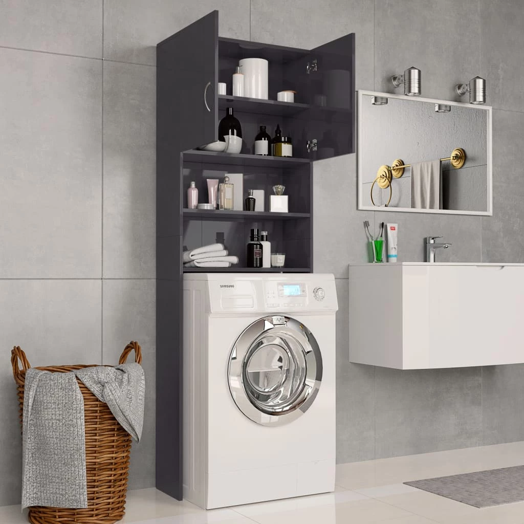 New ✨ Washing Machine Cabinet High Gloss Grey 64x25.5x190 cm Chipboard 🎁 5 New ✨ Washing Machine Cabinet High Gloss Grey 64x25.5x190 cm Chipboard 🎁 - Image 3