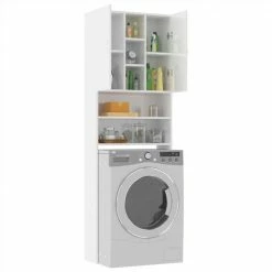 Discount 🛒 Washing Machine Cabinet High Gloss White 64x25.5x190 cm 🔔 -Appliances Sales Store Washing Machine Cabinet High Gloss White 64x25 5x190 cm 485222 2