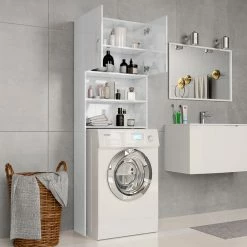 Cheap 😀 Washing Machine Cabinet High Gloss White 64x25.5x190 cm Chipboard 👍 -Appliances Sales Store Washing Machine Cabinet High Gloss White 64x25 5x190 cm Chipboard 428909 2