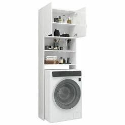 Cheap 😀 Washing Machine Cabinet High Gloss White 64x25.5x190 cm Chipboard 👍 -Appliances Sales Store Washing Machine Cabinet High Gloss White 64x25 5x190 cm Chipboard 428909 3