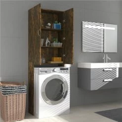 Discount ⭐ Washing Machine Cabinet Smoked Oak 64x25.5x190 cm 🥰 -Appliances Sales Store Washing Machine Cabinet Smoked Oak 64x25 5x190 cm 502803 2