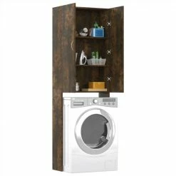 Discount ⭐ Washing Machine Cabinet Smoked Oak 64x25.5x190 cm 🥰 -Appliances Sales Store Washing Machine Cabinet Smoked Oak 64x25 5x190 cm 502803 4