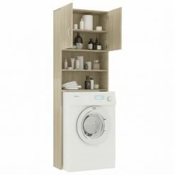 Coupon 🎉 Washing Machine Cabinet Sonoma Oak 64x25.5x190 cm Chipboard 👏 -Appliances Sales Store Washing Machine Cabinet Sonoma Oak 64x25 5x190 cm Chipboard 428006 3