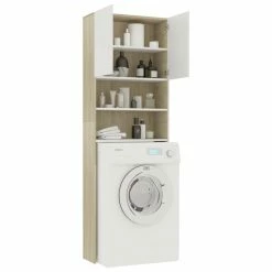 Coupon 😉 Washing Machine Cabinet White and Sonoma Oak 64x25.5x190 cm 🥰 -Appliances Sales Store Washing Machine Cabinet White and Sonoma Oak 64x25 5x190 cm 427996 3