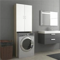 Promo 😍 Washing Machine Cabinet White and Sonoma Oak 64x25.5x190 cm 👏