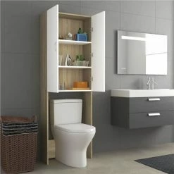 Promo 😍 Washing Machine Cabinet White and Sonoma Oak 64x25.5x190 cm 👏 -Appliances Sales Store Washing Machine Cabinet White and Sonoma Oak 64x25 5x190 cm 485335 4