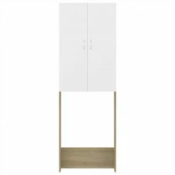 Promo 😍 Washing Machine Cabinet White and Sonoma Oak 64x25.5x190 cm 👏 -Appliances Sales Store Washing Machine Cabinet White and Sonoma Oak 64x25 5x190 cm 485335 5