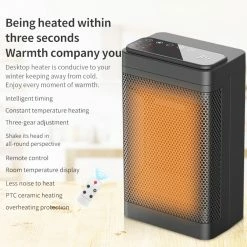 Cheapest ✨ YND-1200D 1500W Desktop Mini Electric Heater, PTC Ceramic Space Heater, Remote Control, Touch Screen, 3-Gear Adjustment - EU Plug 🤩 -Appliances Sales Store YND 1200D 1500W Desktop Mini Electric Heater EU Plug 512227 2
