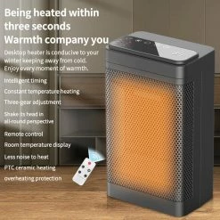 Cheapest ✨ YND-1200D 1500W Desktop Mini Electric Heater, PTC Ceramic Space Heater, Remote Control, Touch Screen, 3-Gear Adjustment - EU Plug 🤩 -Appliances Sales Store YND 1200D 1500W Desktop Mini Electric Heater EU Plug 512227 4