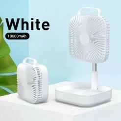 New ❤️ Smart Portable Folding Fan Adjustable Angle Mute Shaking Head Four Modes 10000mAh Battery Removable Cleaning For Office Outdoor ☀️ Summer Cooling - White 🎉 -Appliances Sales Store smart portable folding fan screwdriver dust bag 1596528193308